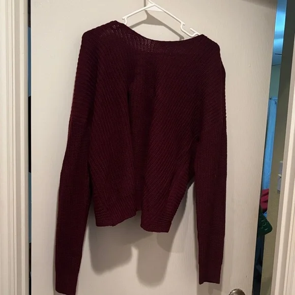 Fashion Nova Burgundy Off-the-Shoulder Sweater - Picture 2 of 5